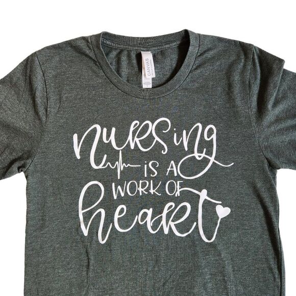 Bella Canvas gray white nursing is a work of heart short sleeve t shirt sz S - Picture 3 of 11